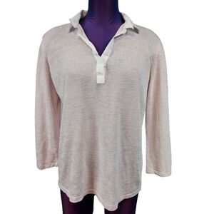 Amina Rubinacci Light Pink Linen Blend Collared Polo Shirt Size Medium Women P59